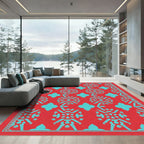 Coral Turquoise Geometric Medallion Rug