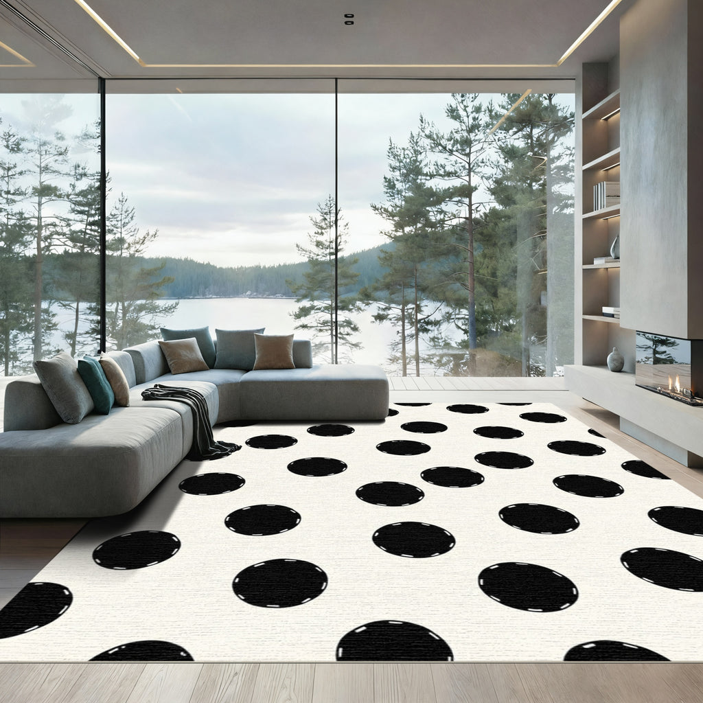 Classic Black Polka Dot Pattern Rug