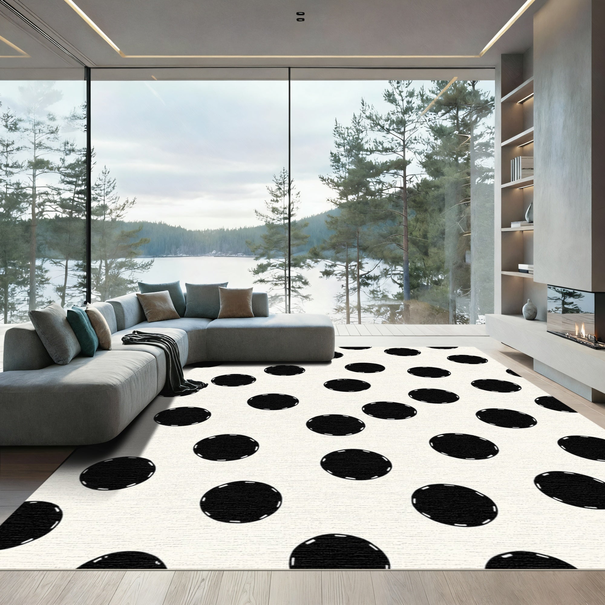 Classic Black Polka Dot Pattern Rug