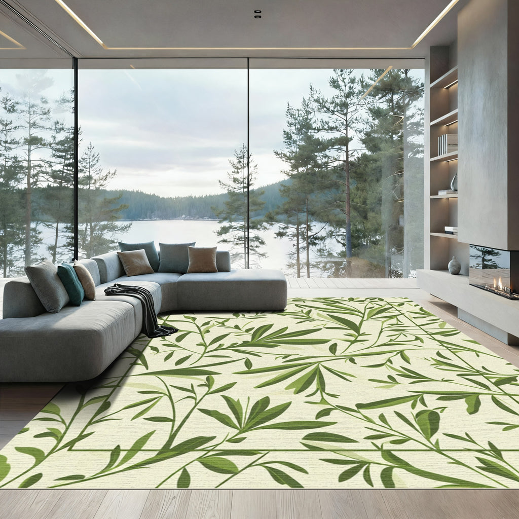 Botanical Green Leaf Vine Harmony Rug