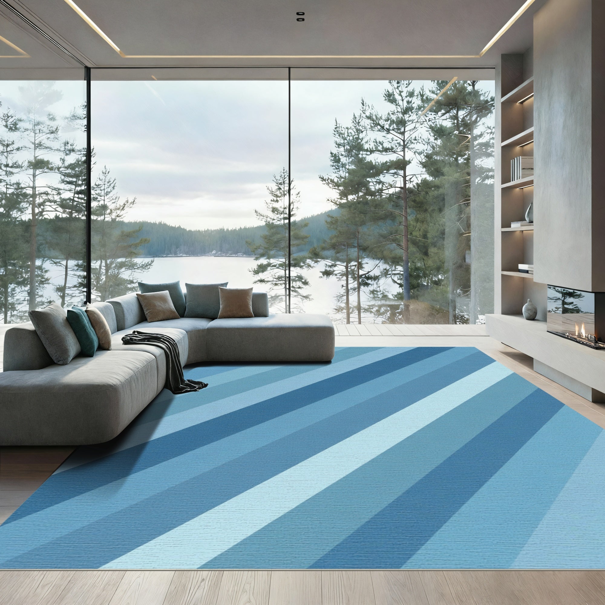 Gradient Blue Diagonal Stripe Rug