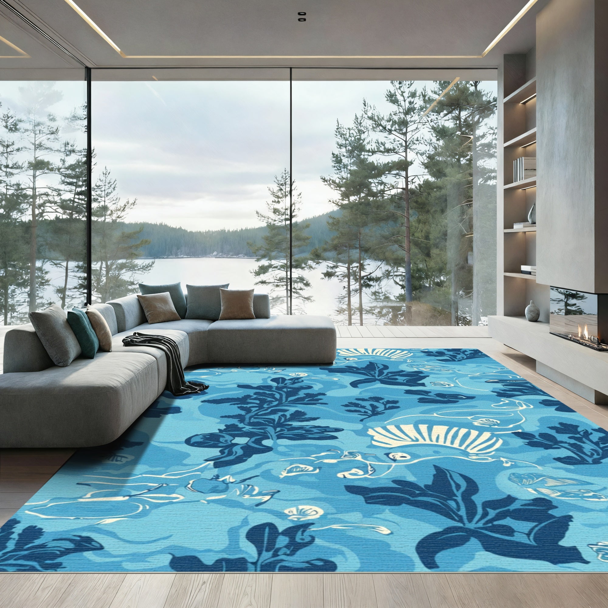 Deep Blue Coral Underwater Flora Rug