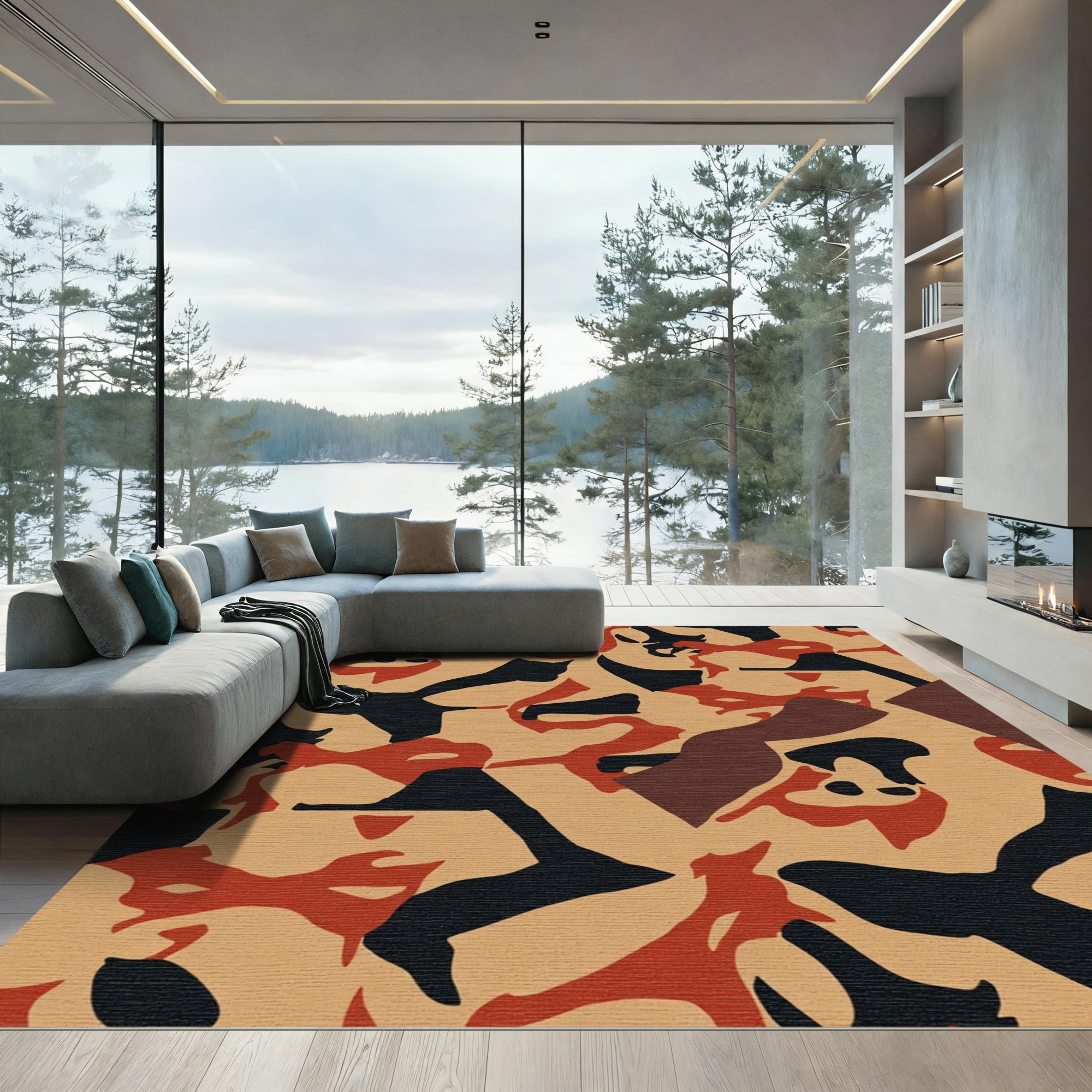 Camouflage Clay Red Black Formations Rug