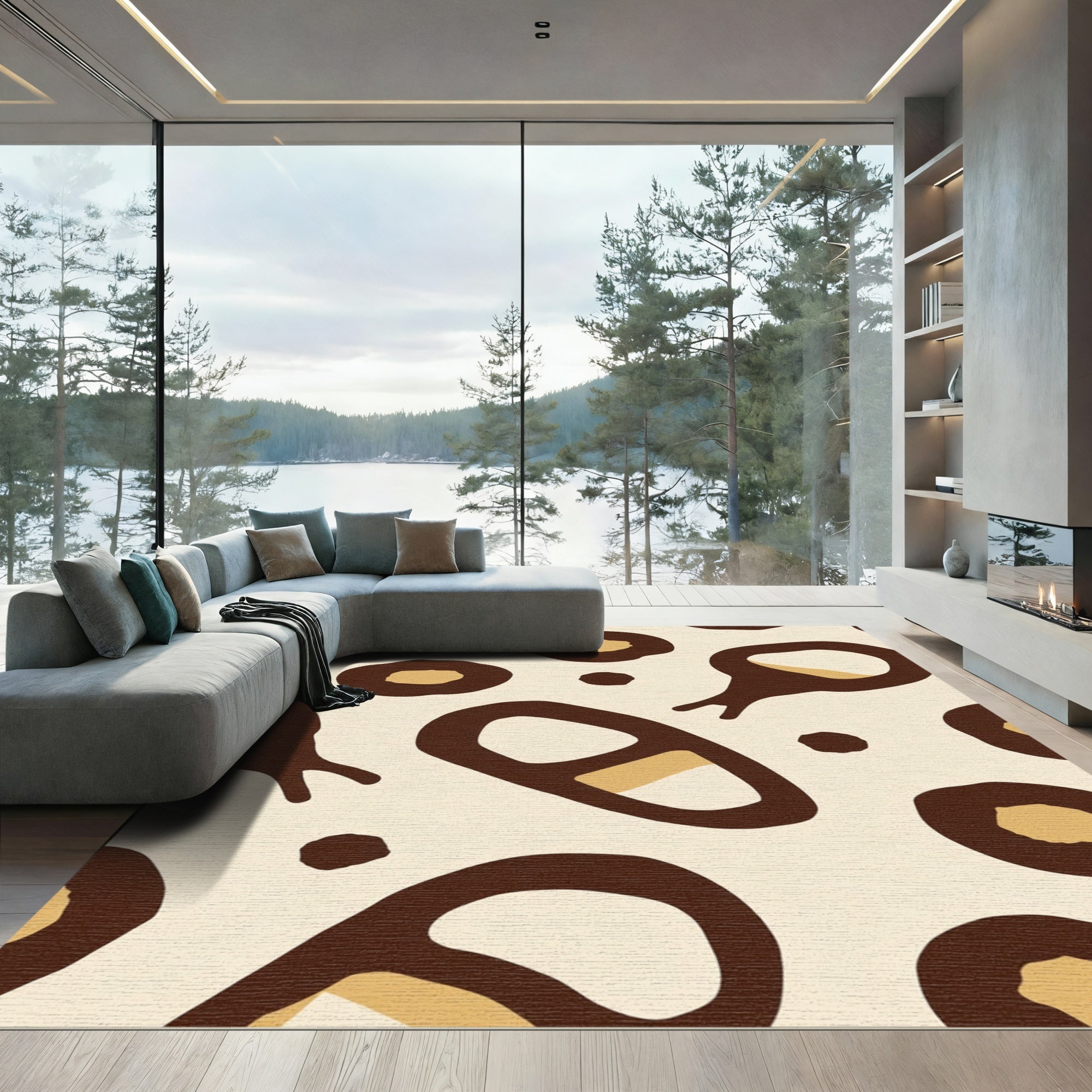 Abstract Cheetah Spots Cream Brown Rug