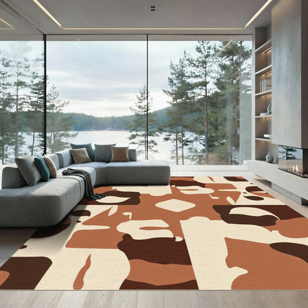 Earthy Browns Abstract Camouflage Shapes Rug