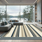 Cream Navy Tan Vertical Stripe Rug