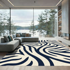 Navy Tan Animal Print Lines Rug
