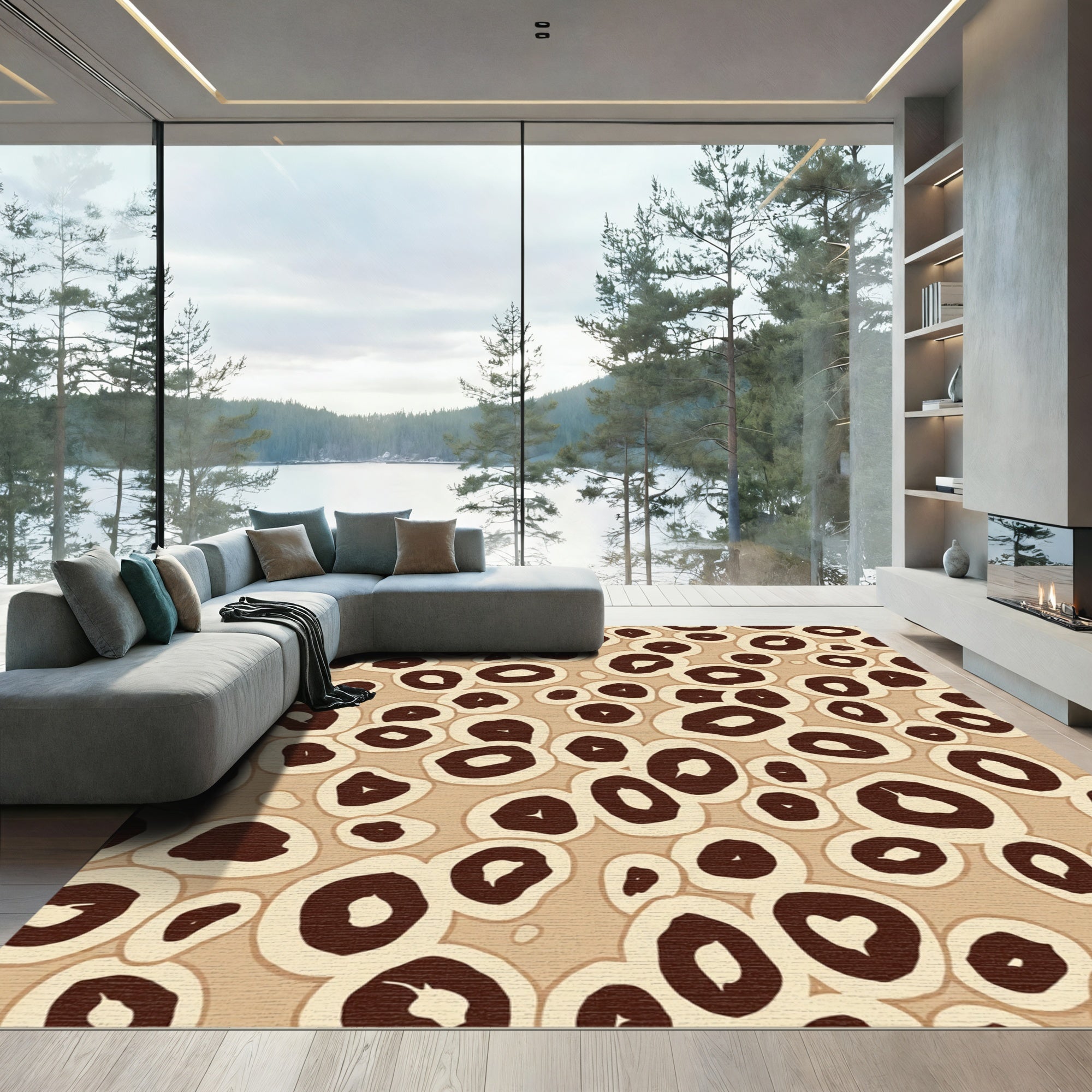 Brown Beige Organic Ovals Rug