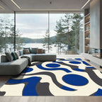 Bold Blue Circles Abstract Waves Rug