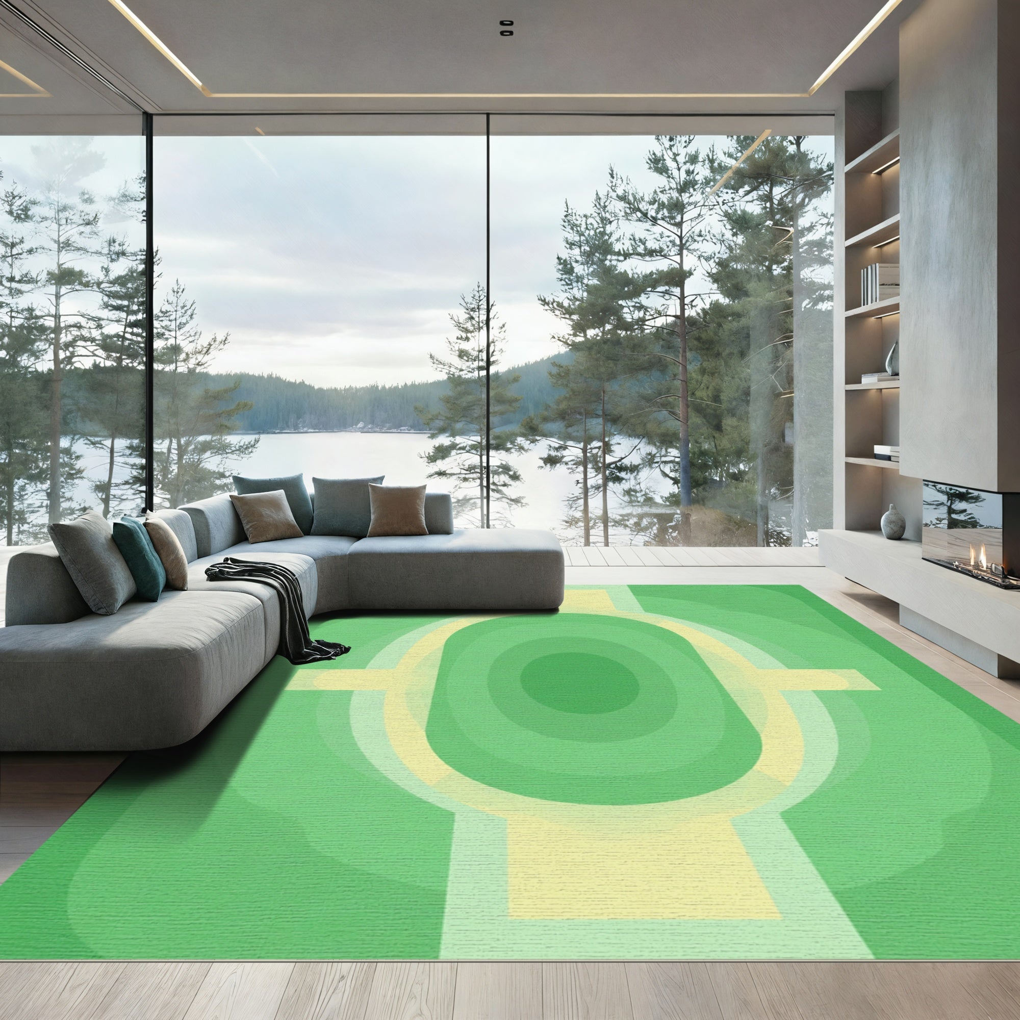 Green Yellow Gradient Layered Arch Rug