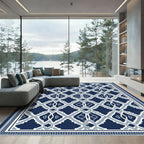 Deep Blue Diamond Lattice Inlay Rug