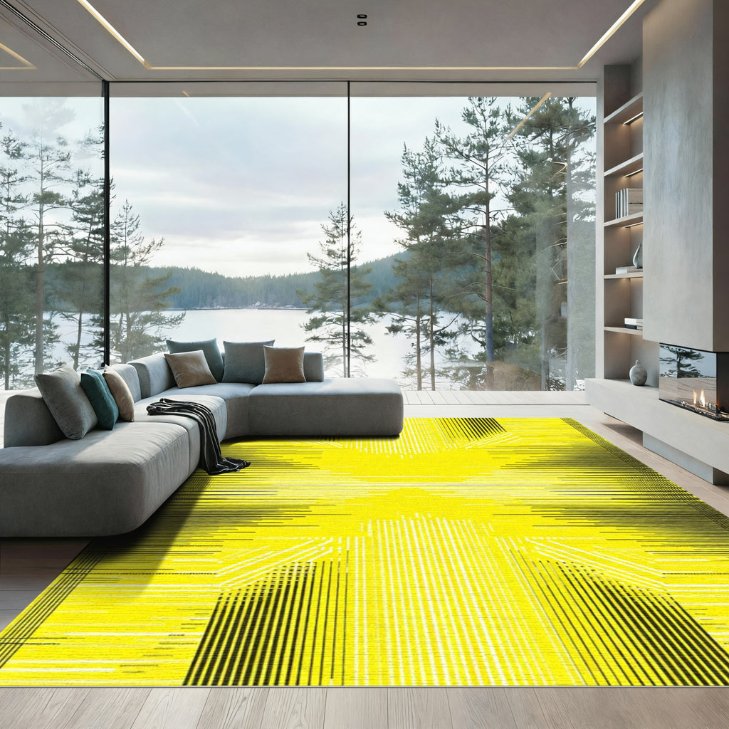 Bold Yellow White Linear Radiance Rug