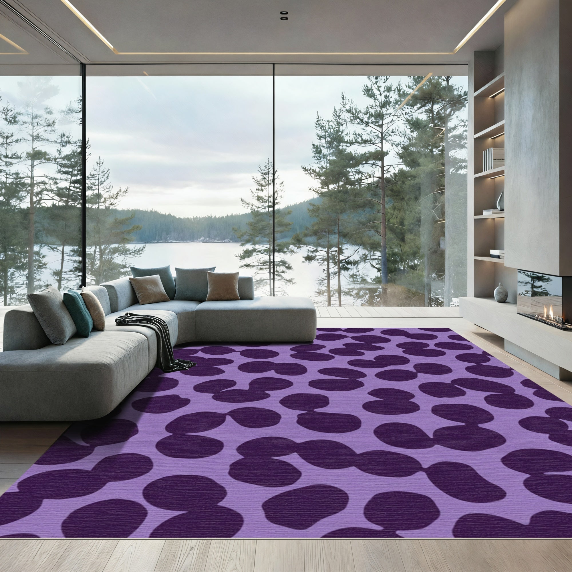 Purple Lavender Abstract Irregular Shapes Rug