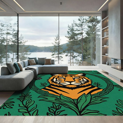 Bold Orange Tiger Jungle Frame Rug