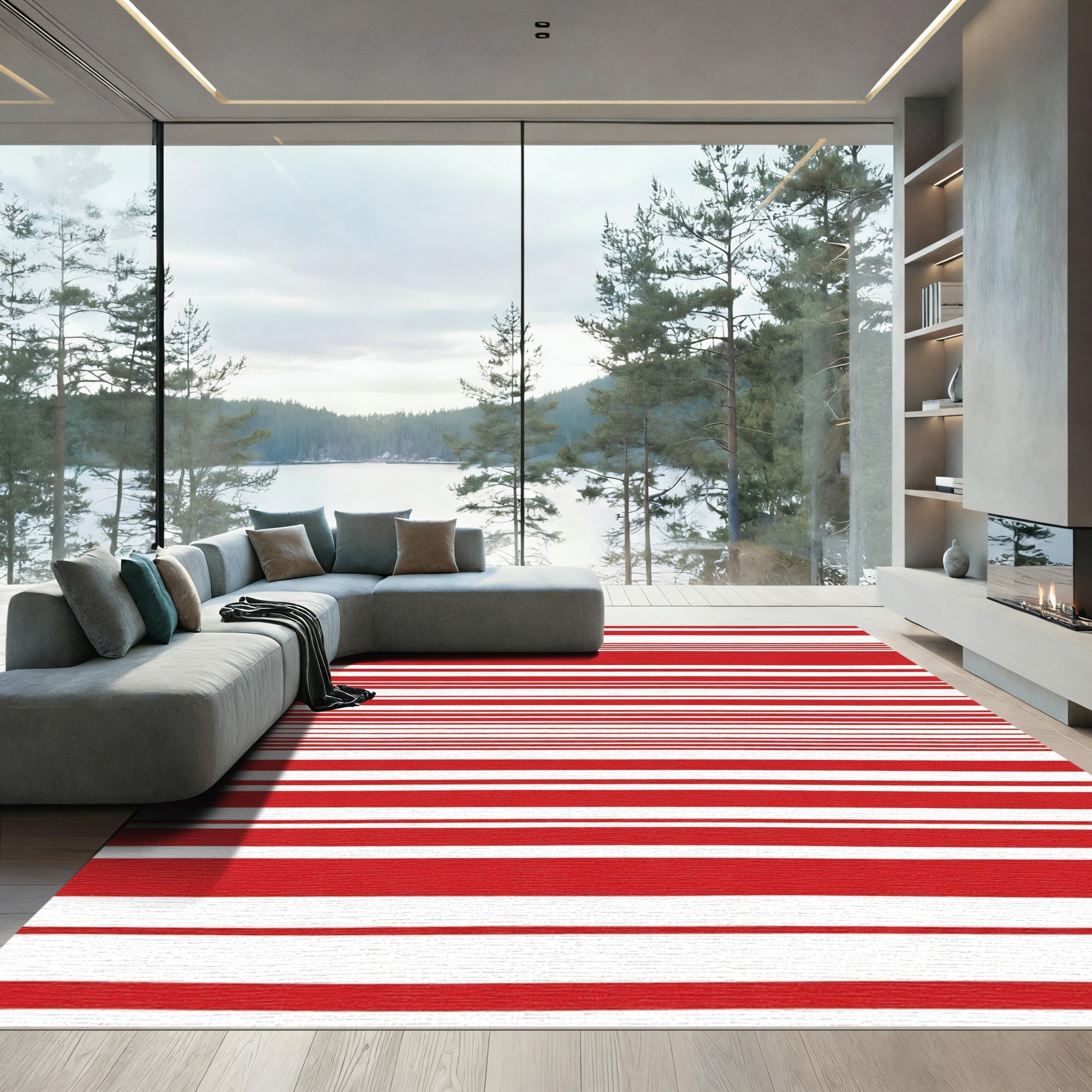 Bold Red White Stripe Ensemble Rug