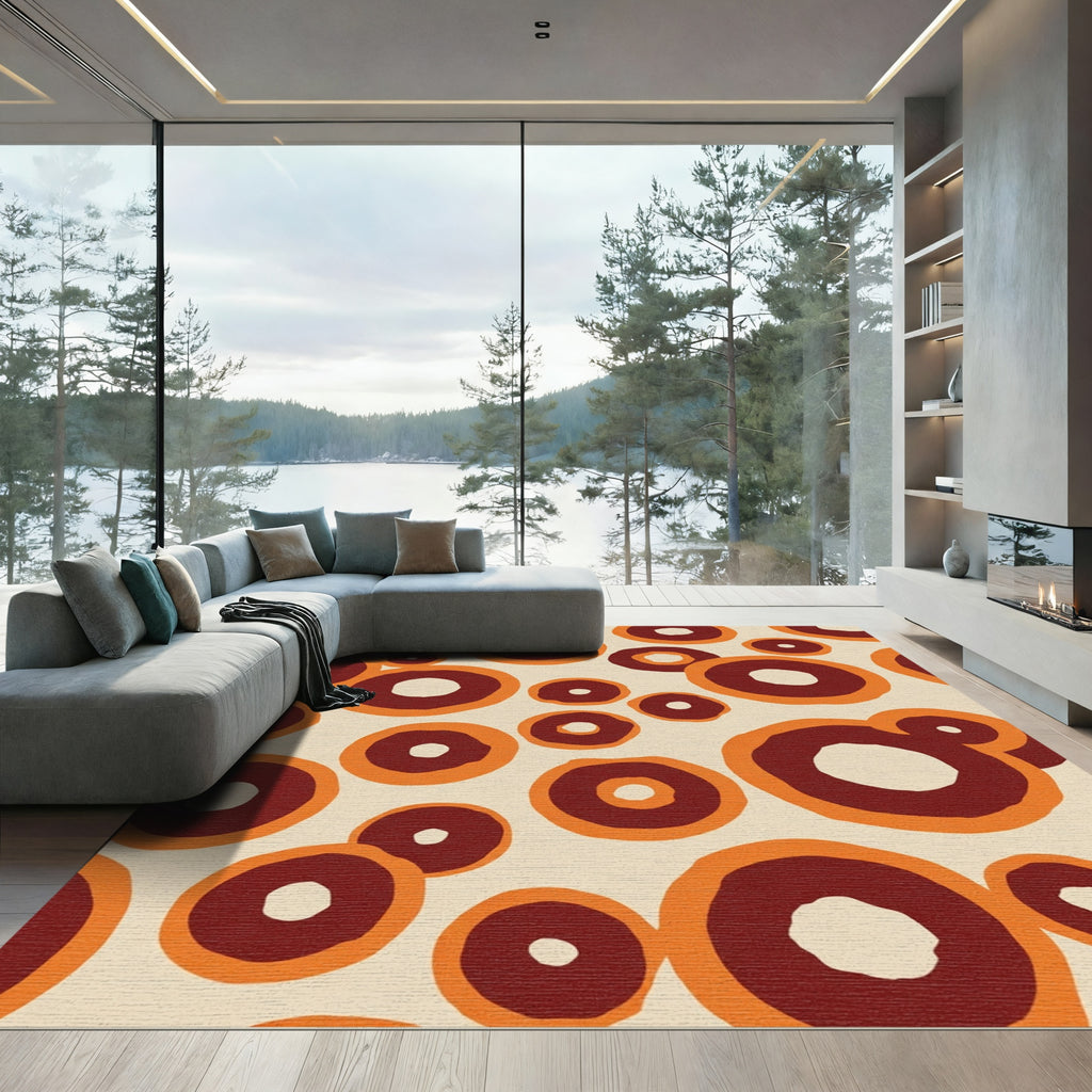 Crimson Orange Concentric Circles Rug