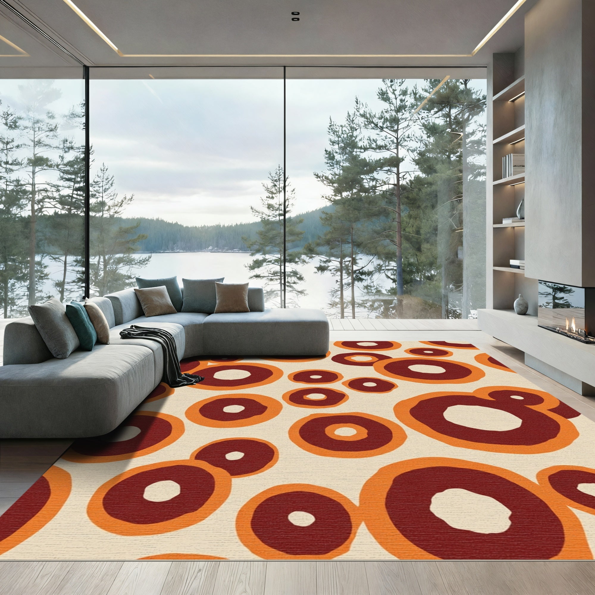 Crimson Orange Concentric Circles Rug