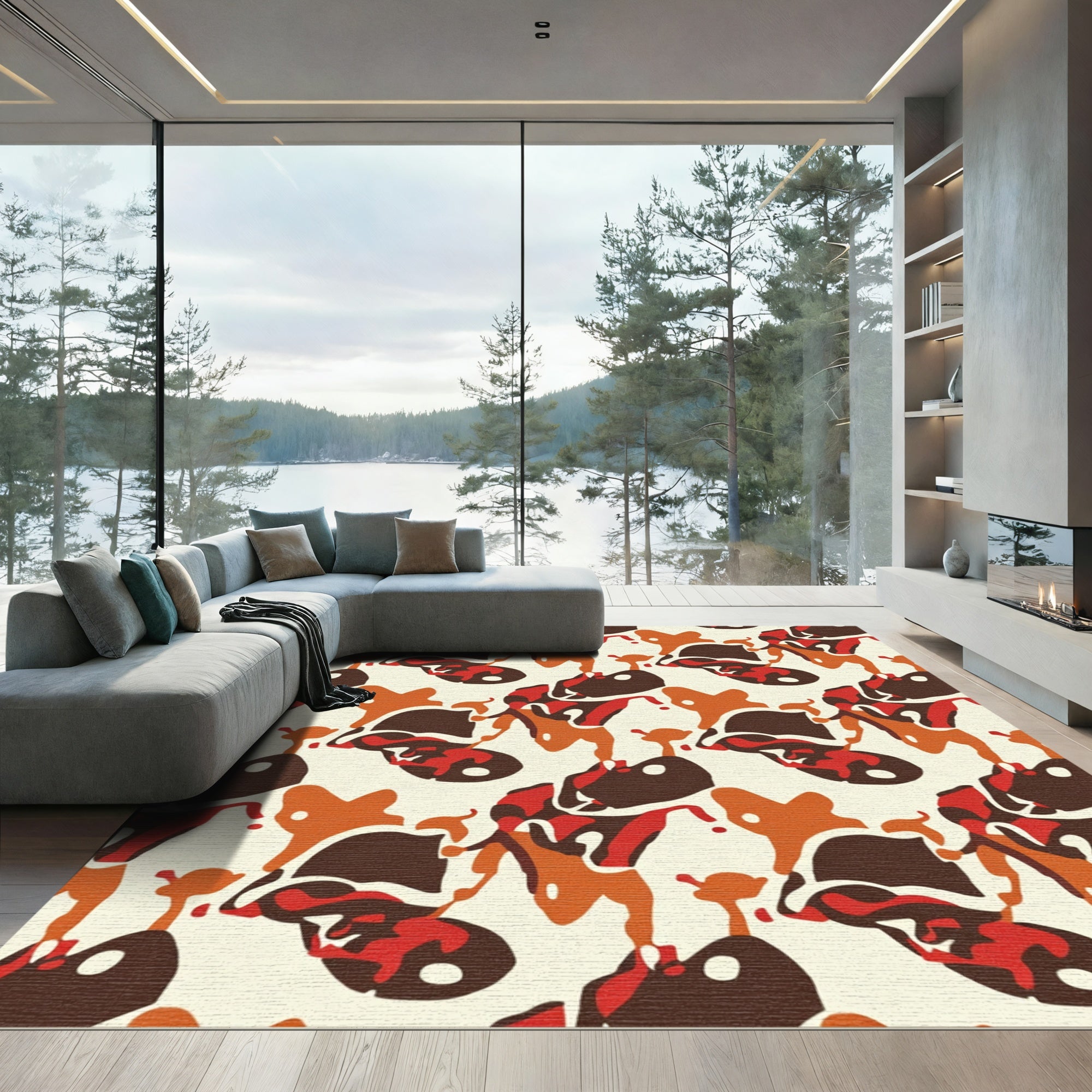Abstract Amber Red Swirl Rug