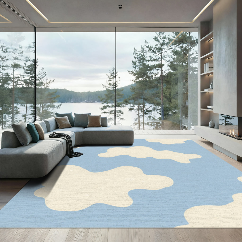 Sky Blue Cream Cloud Splatter Rug