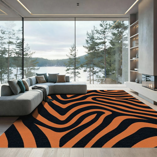 Bold Orange Black Abstract Stripes Rug