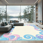 Pastel Swirl Border with Pink Blue Rug