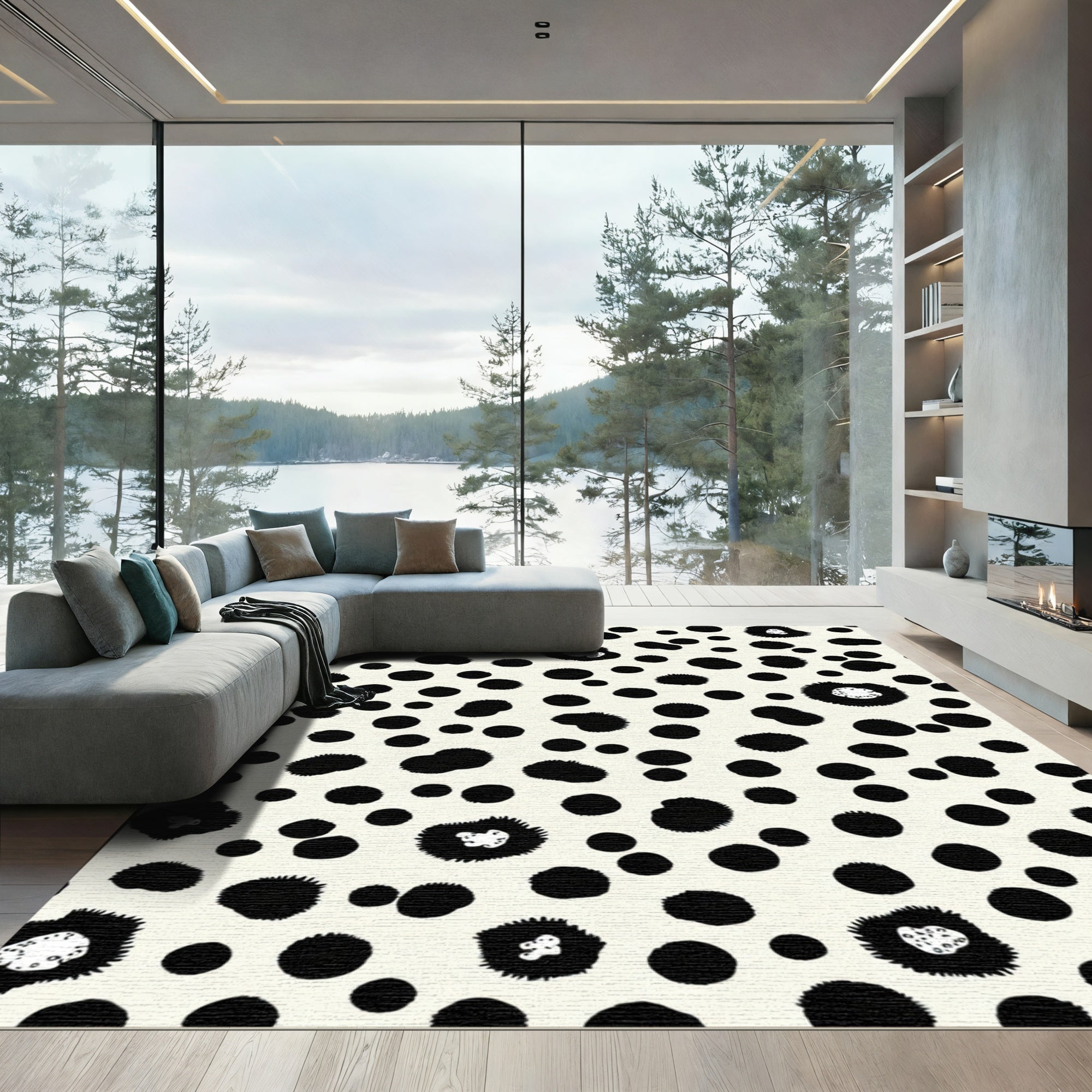 Black And White Spotted Accent Rug