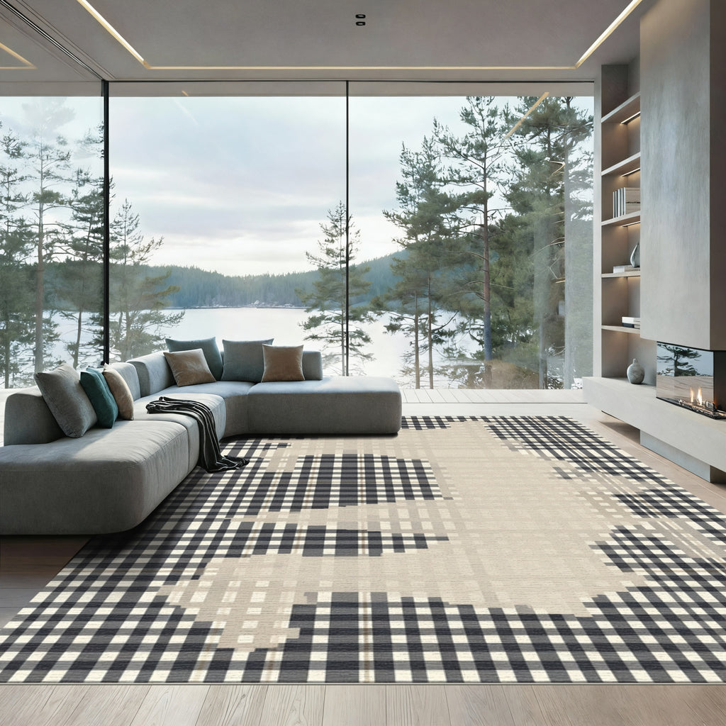 Dark Plaid Speckled Abstract Rug