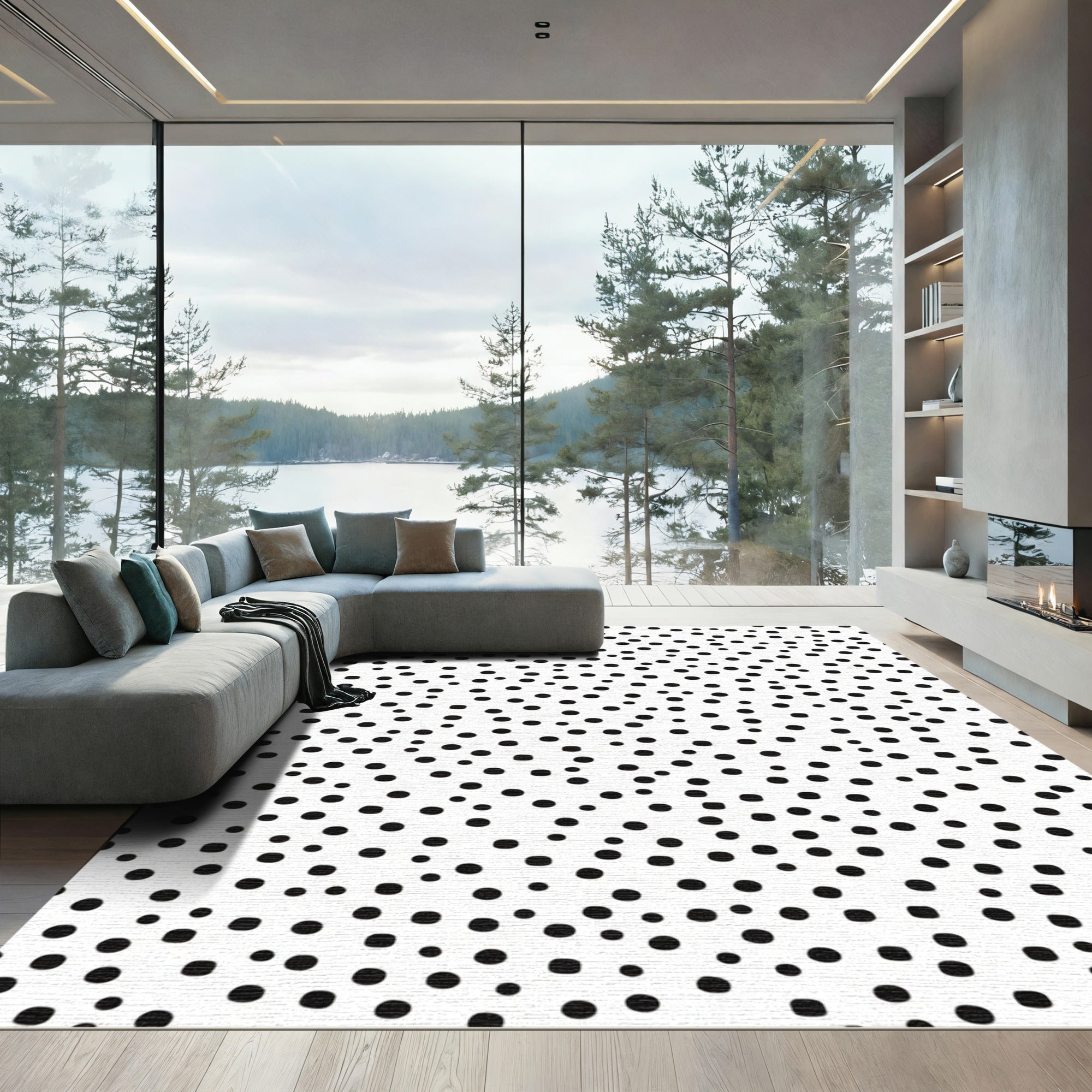 Black White Scattered Dots Rug