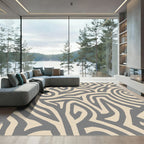 Abstract Beige Grey Maze Lines Rug
