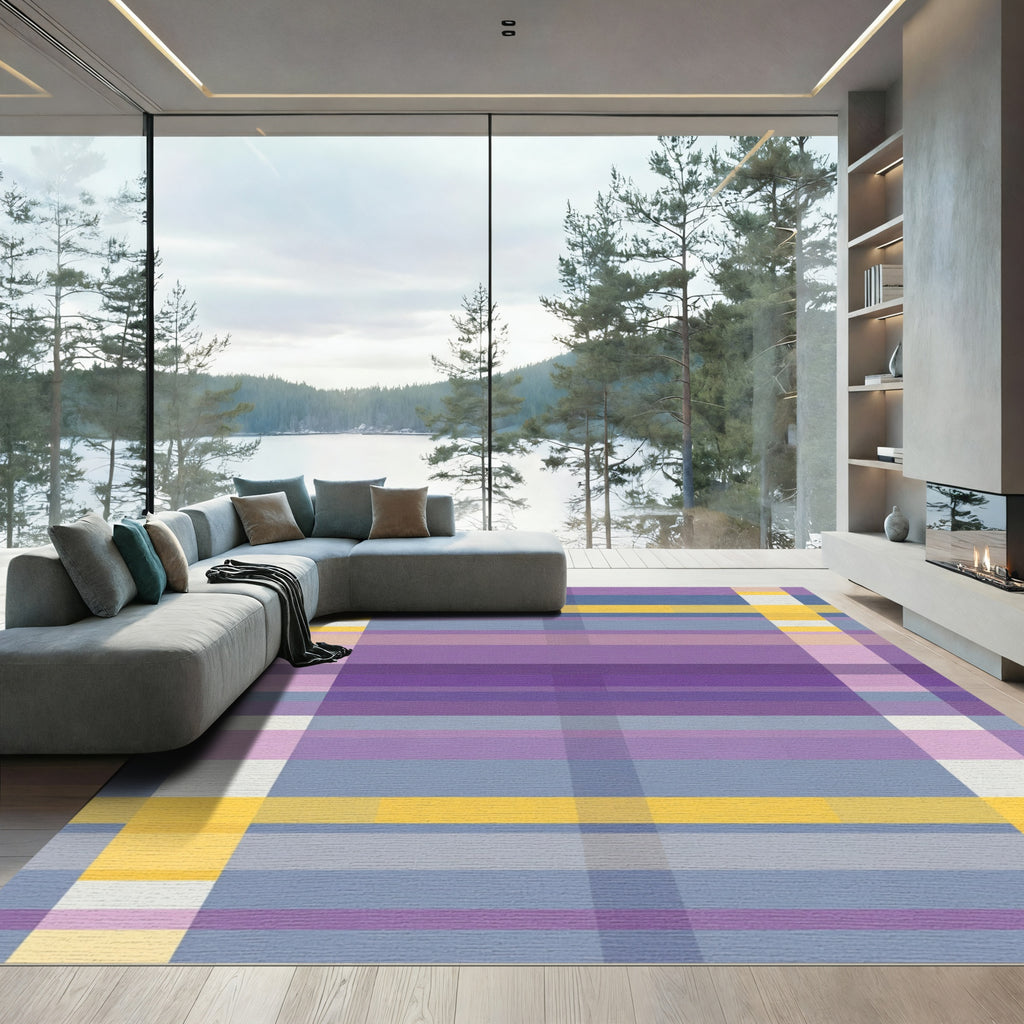 Soft Lavender Blue Yellow Plaid Rug