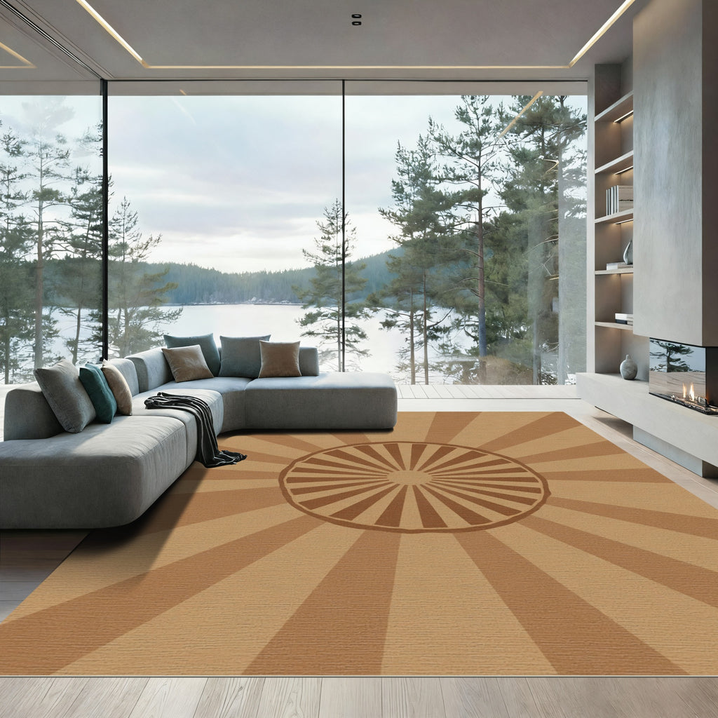 Earthy Brown Sunburst Medallion Rug