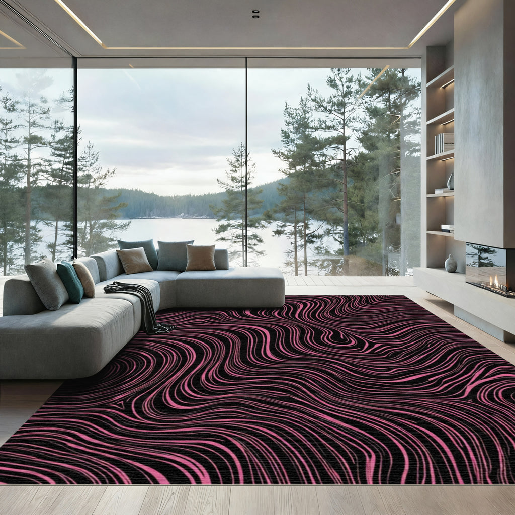 Bold Pink Black Swirl Topography Rug