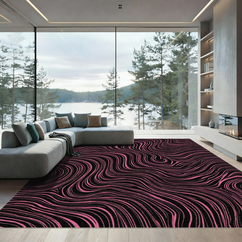 Bold Pink Black Swirl Topography Rug