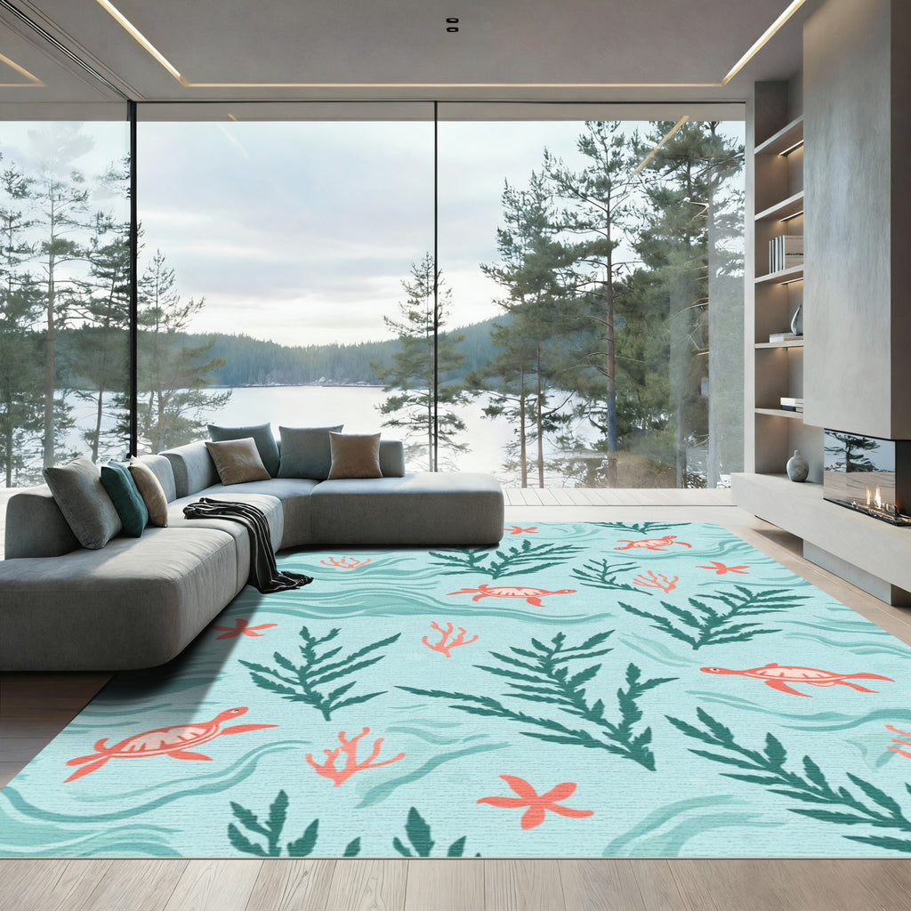Coral Sea Turtle Aquatic Kelp Scene Rug