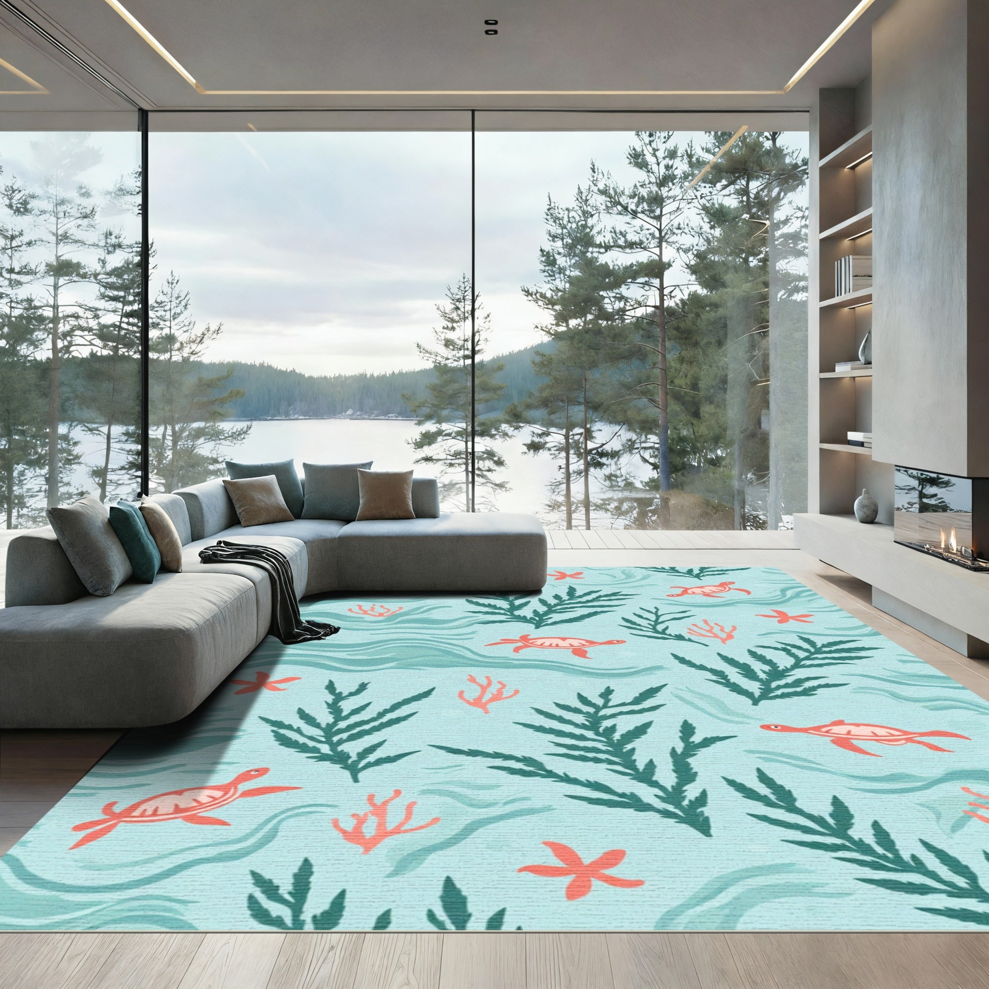 Coral Sea Turtle Aquatic Kelp Scene Rug