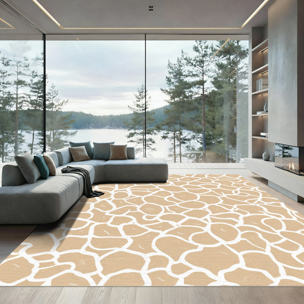 Tan White Organic Patchwork Rug