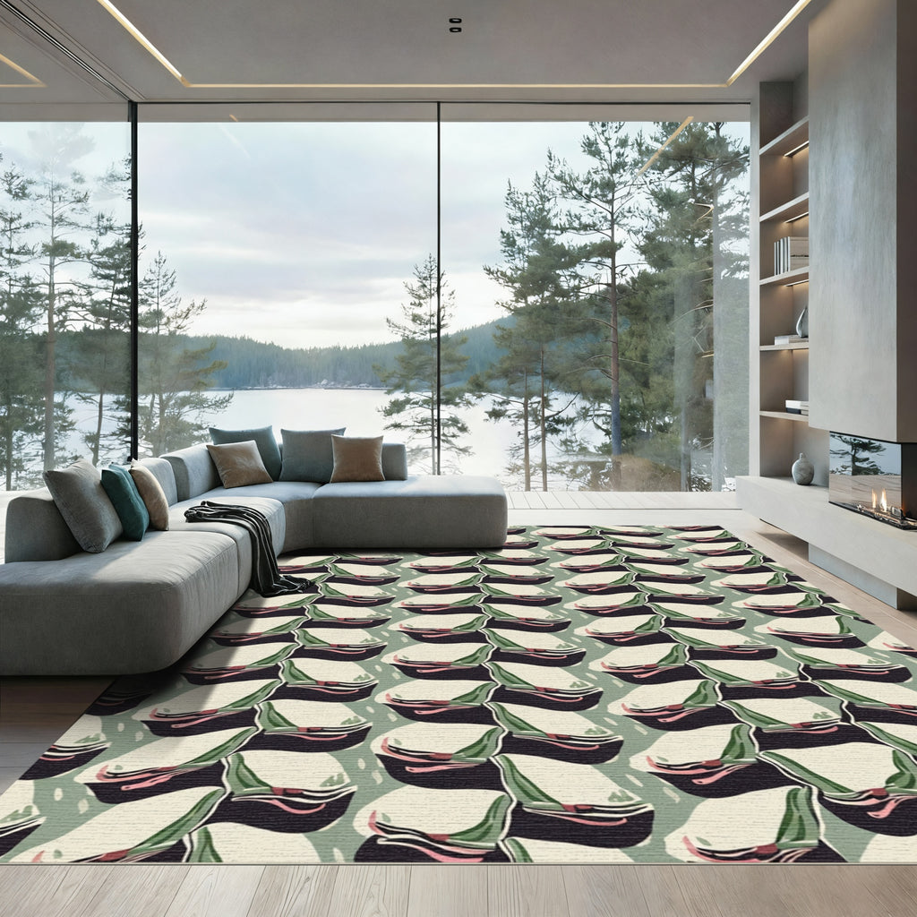 Abstract Striped Olive Cream Composition Rug