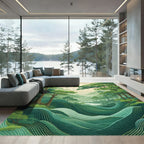 Misty Emerald Mountain River Forest Rug