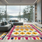 Cream Orange Gray Geometric Diamond Rug