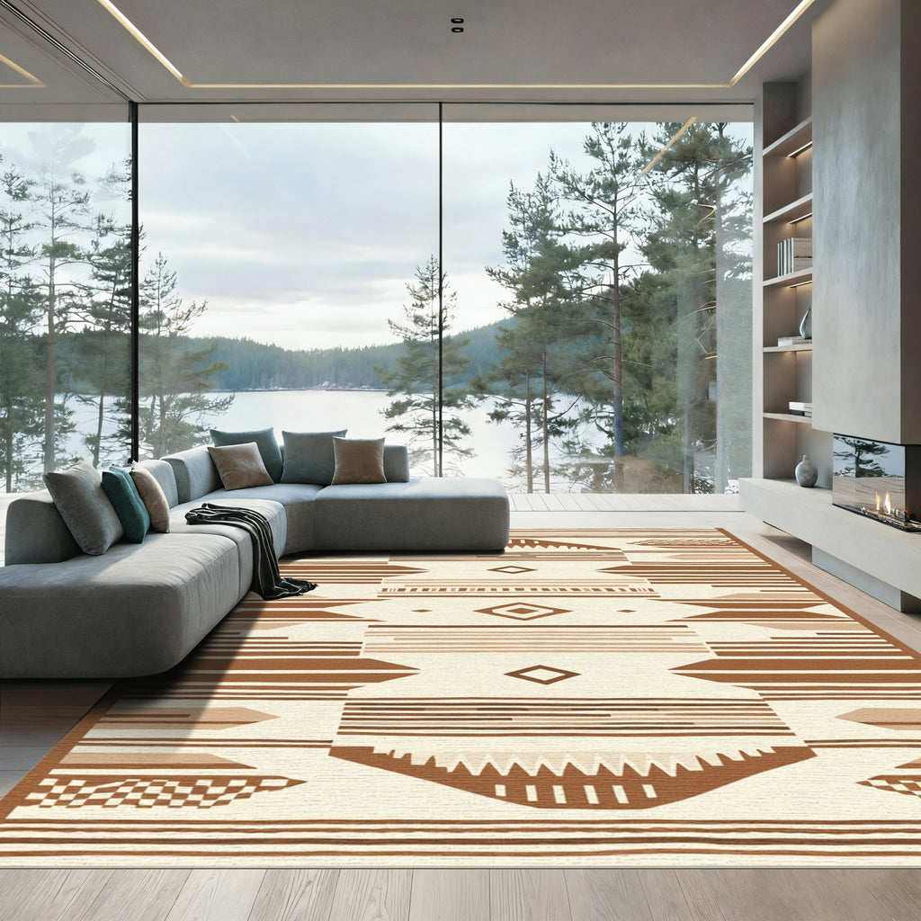 Earthy Brown Geometric Diamond Rug