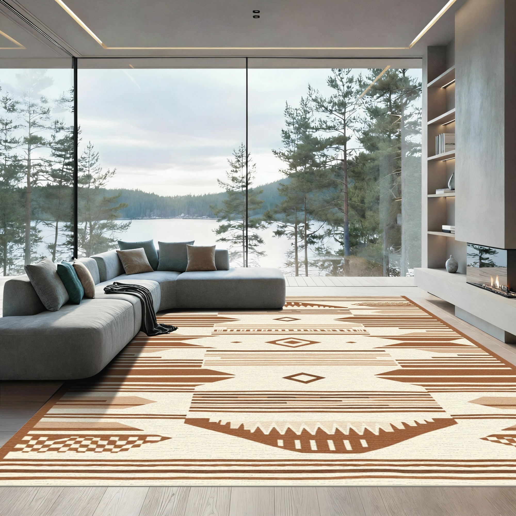 Earthy Brown Geometric Diamond Rug
