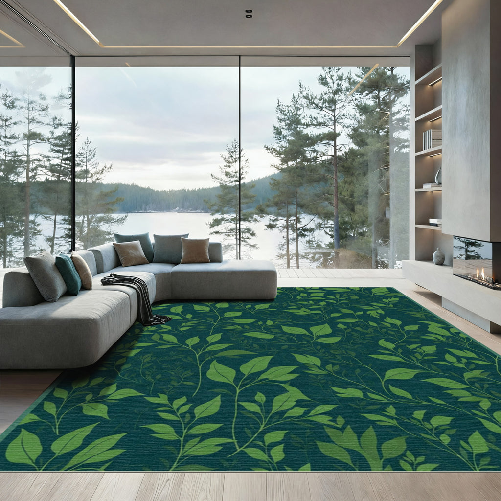 Deep Green Leafy Vine Garden Rug