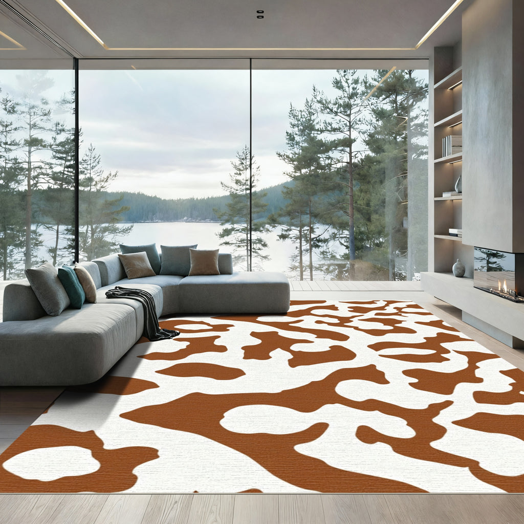 Brown White Abstract Organic Forms Rug