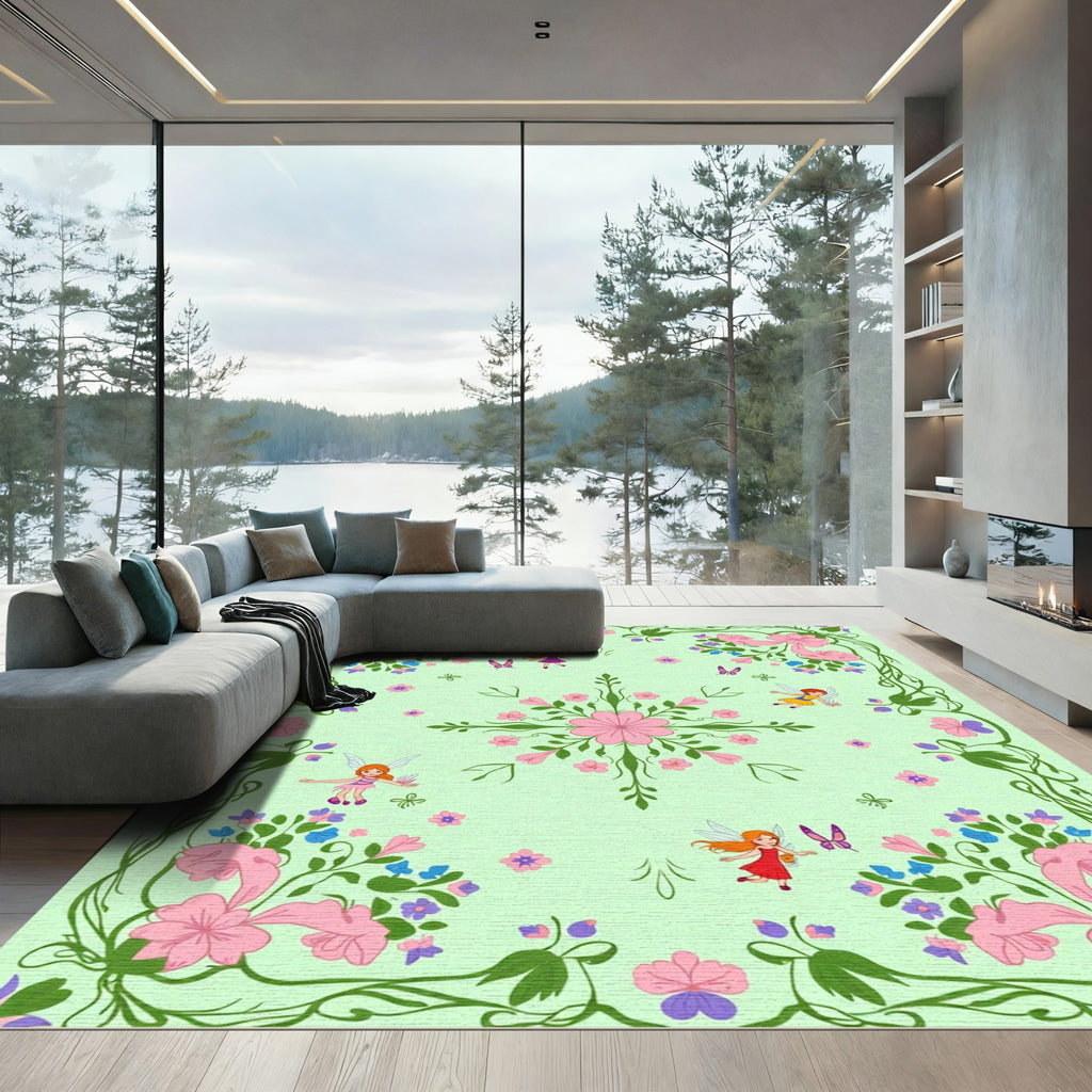 Whimsical Fairy Garden Floral Sprinkle Rug