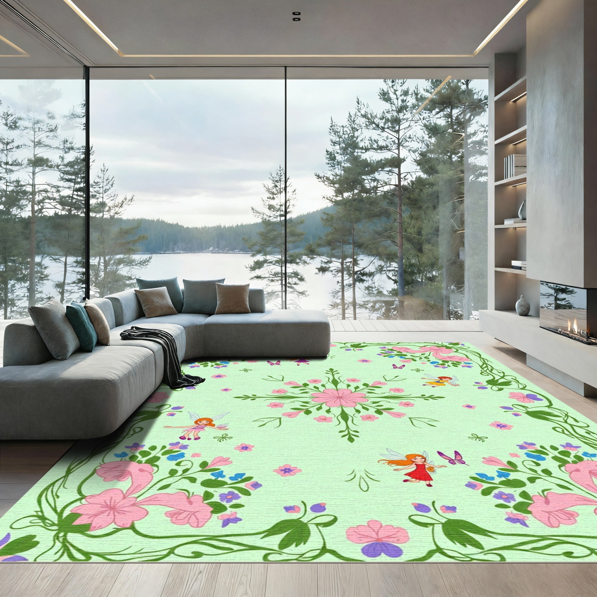 Whimsical Fairy Garden Floral Sprinkle Rug
