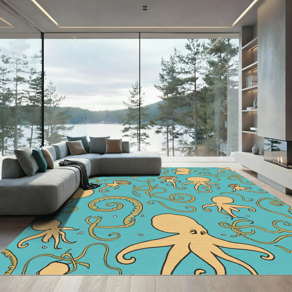 Golden Octopus Ocean Medley Rug
