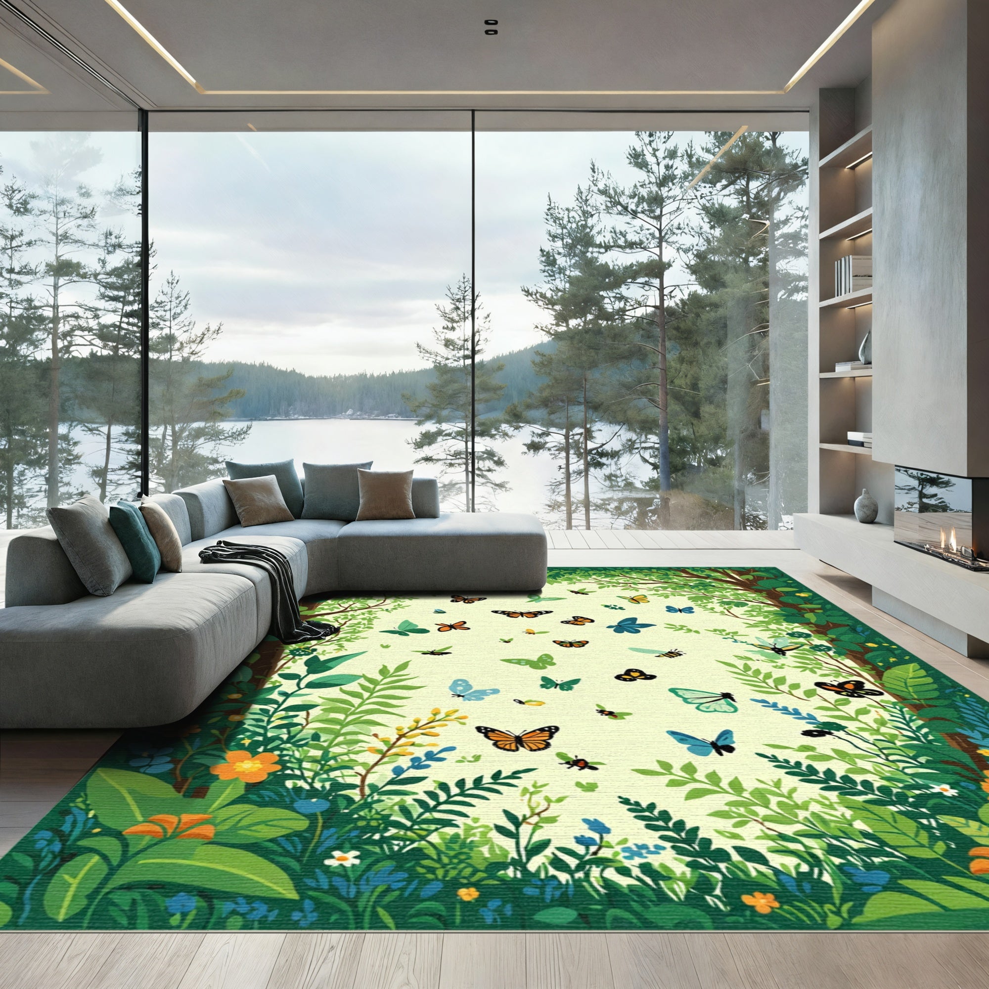 Whimsical Butterfly Garden Arching Trees Rug
