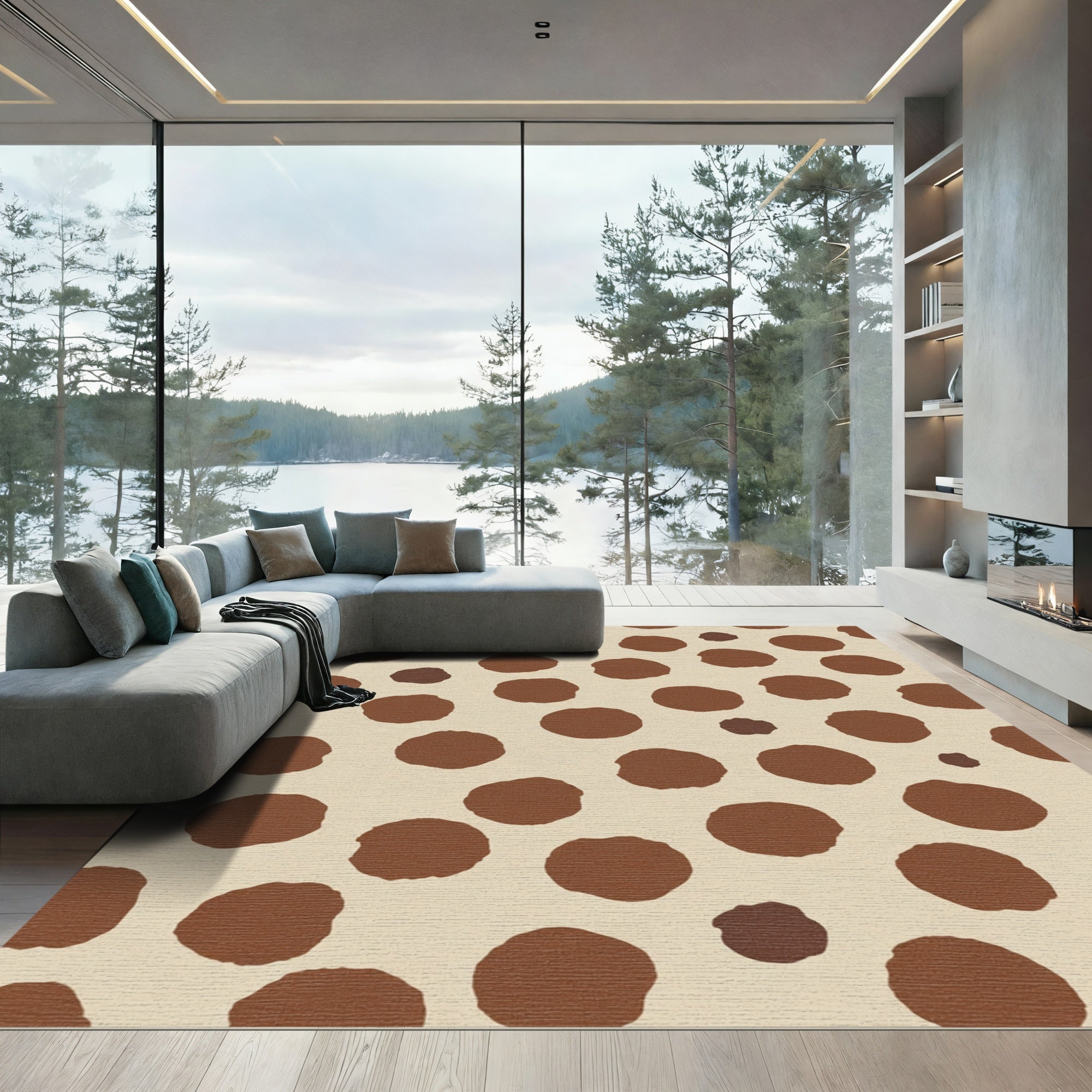 Earthy Brown Freeform Polka Dot Rug