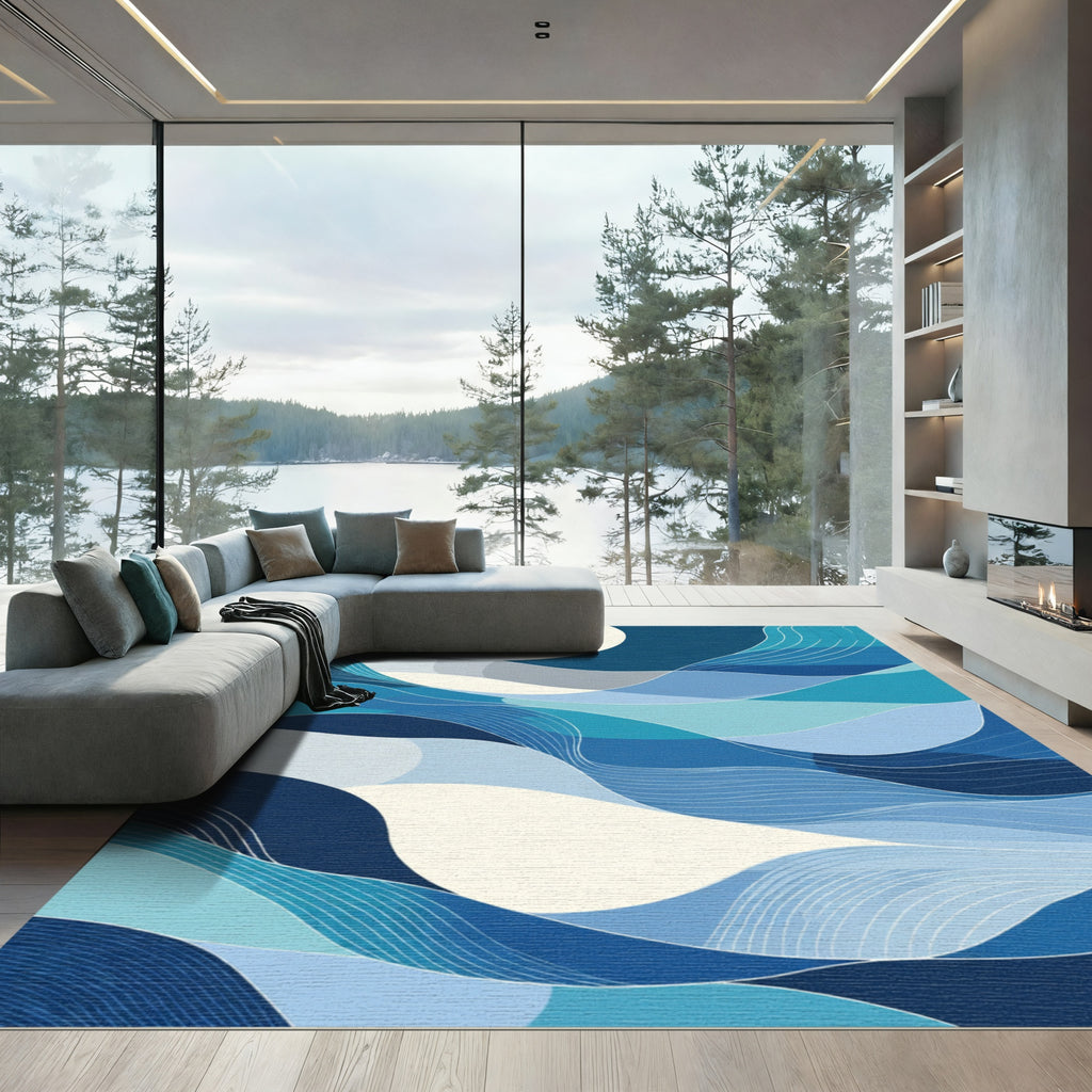 Oceanic Waves Blue Abstract Rug