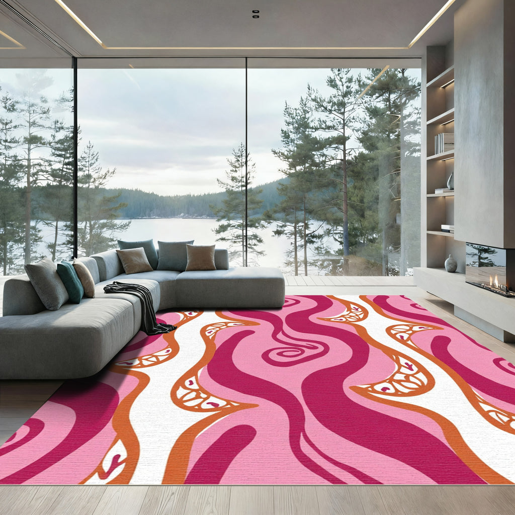 Vibrant Pink Swirl Organic Ribbon Rug